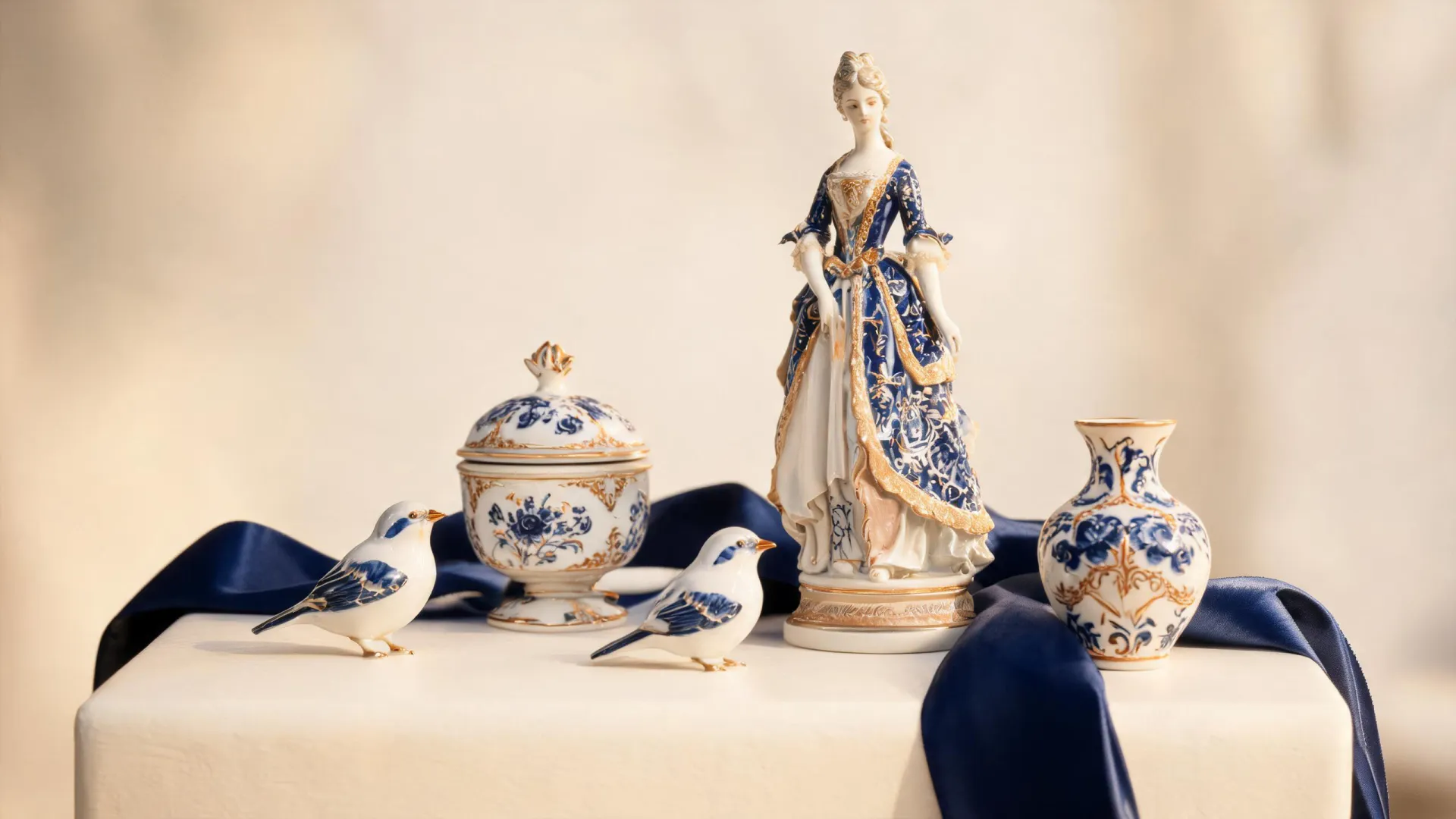 Lladro porcelain figurines in an editorial display
